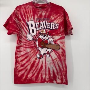 Buc-ee's Beavers Baseball Tie Dye Graphic T-Shirt Red Mens Small Short Sleeve